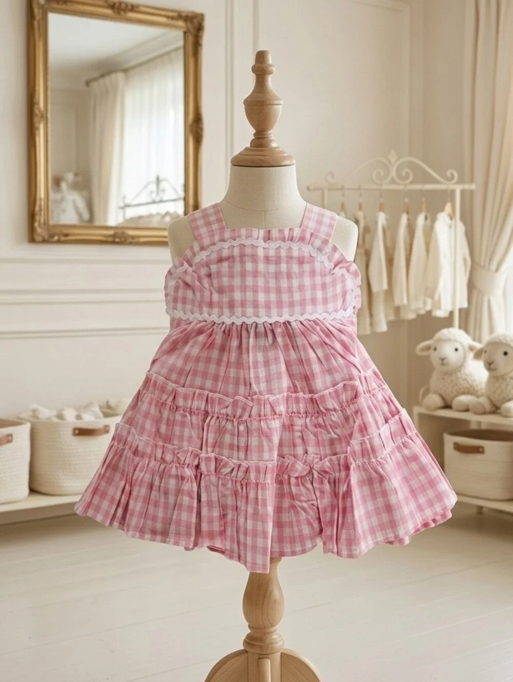Lil Cactus Pink & White Gingham Sundress – Size 3-6M